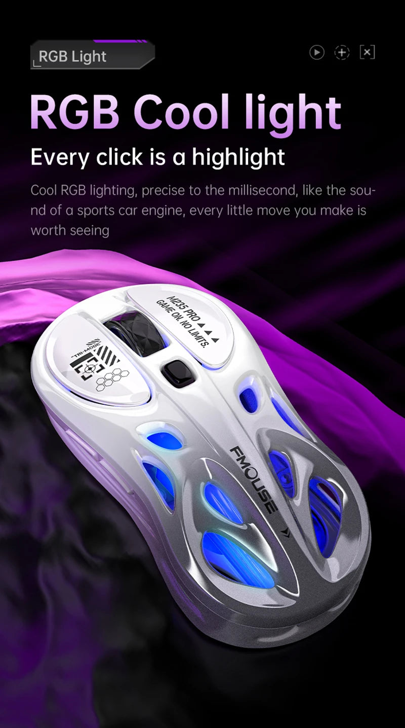 Draadloze 2.4G tri-mode RGB-gamingmuis met hol, lichtgewicht ontwerp, Chroma-verlichting, bekabeld, Bluetooth, e-sports muiscontroller