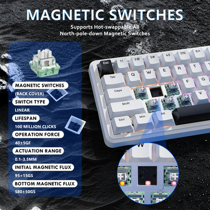 ATTACK SHARK X65 HE Magnetic Switch Rapid Trigger Keyboard, 65% Wired Gaming Keyboard with 8000 Hz Polling Rate