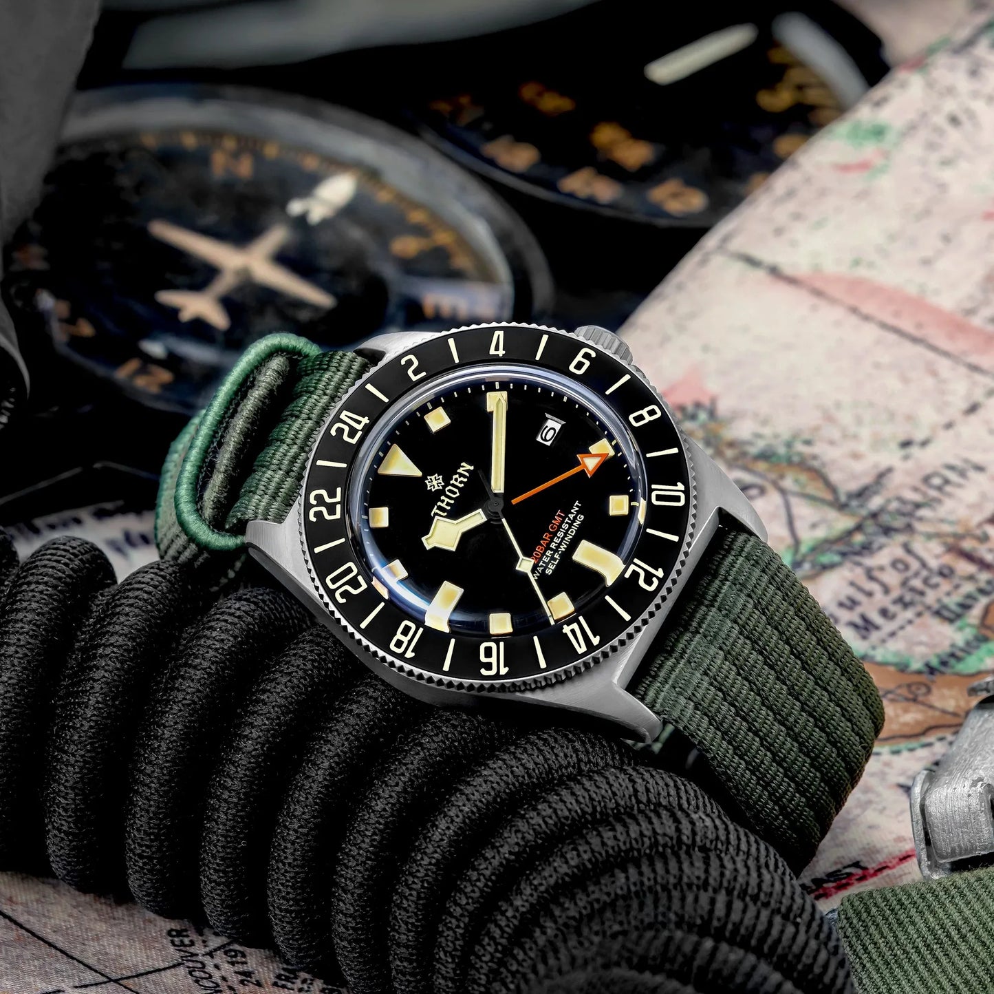 THORN T020 GMT Automatic Watch NH34 Movement Titanium Case Sapphire Crystal 200M Water Resistant Dual Time Zone Luminous Bezel