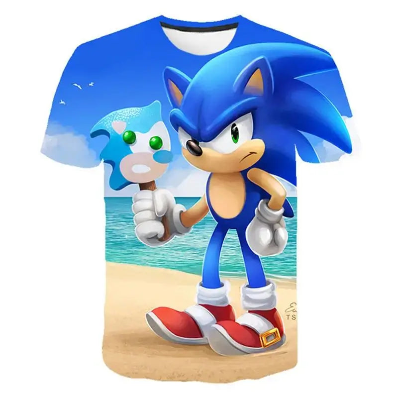 2026 Anime Cartoon Sonic The Hedgehog 3D Printed Casual Fast Drying Breathable Comfortable Parent Child Short Sleeve T-shirt