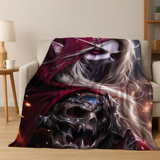 WOW World of Warcraft Arthas Demon Illidan Sylvanas flanellen deken, comfortabele zachte plaid voor thuis, slaapkamer, bed, bankovertrek of cadeau