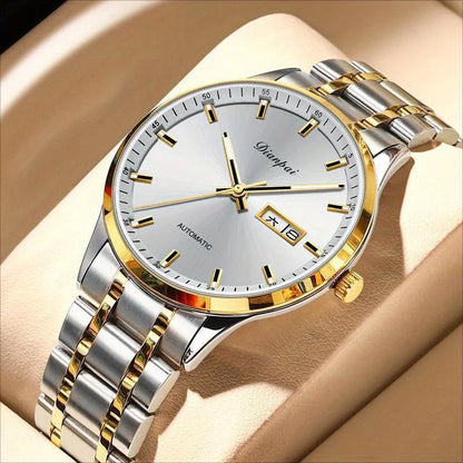 Pánské mechanické hodinky s automatickým nátahem značky Dianpai – luxusní model, luminiscenční displej, klasický a elegantní design, z nerezové oceli, vodotěsné, s kalendářem a označením dne v týdnu