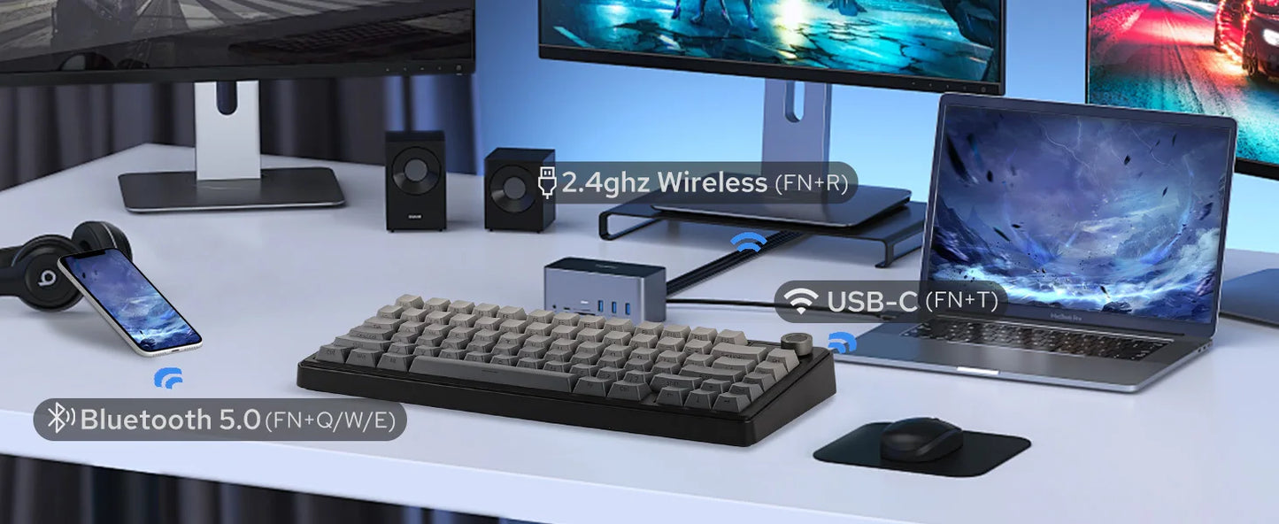 EPOMAKER X AULA F75 MAX Compact 75% Wired/BT5.0/2.4GHz Wireless Mechanical Gaming Keyboard with TFT Screen & Knob for PC/Mac