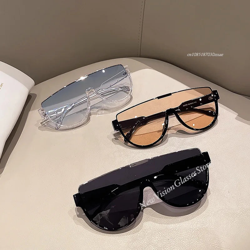 2025 New Design Monoblock Semi-round Sunglasses Designer Half Frame Goggle Shades Outdoor Oversized Sun Glasses for Women & Men