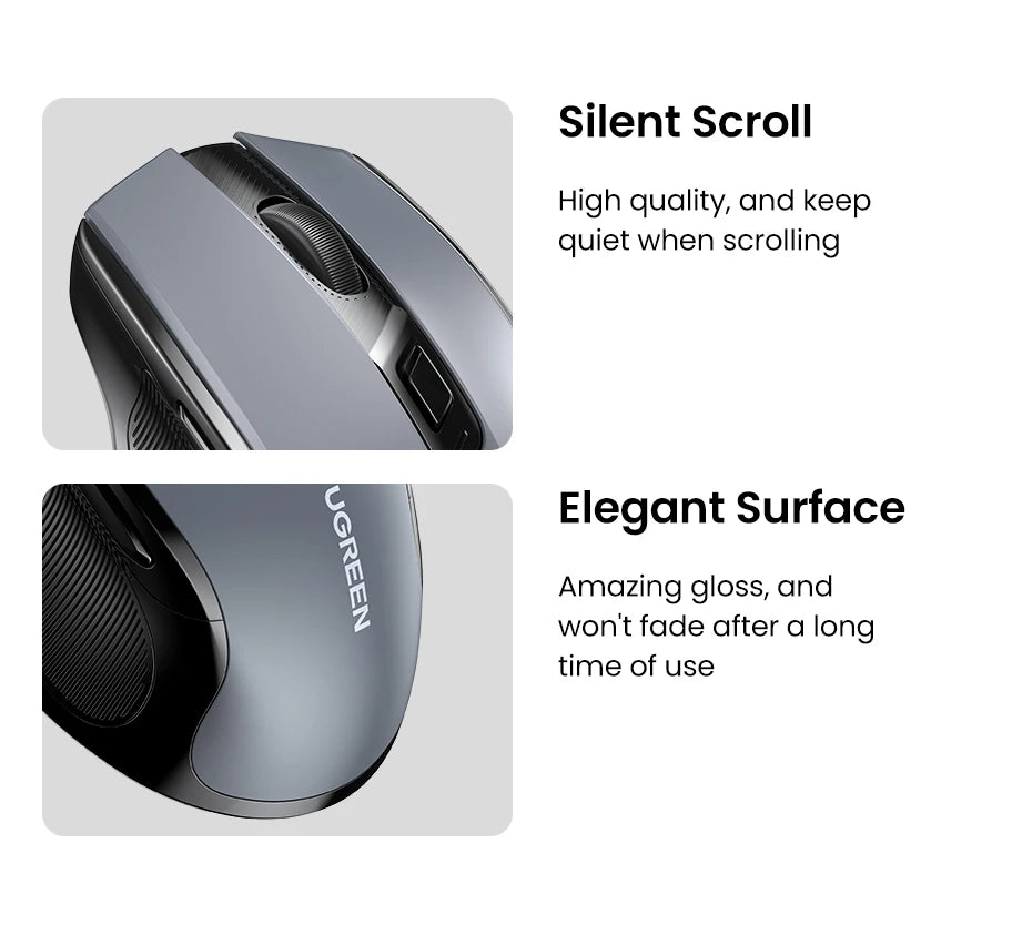UGREEN Wireless Ergonomic Mouse 4000 DPI Silent 2.4GHz 6-Button Mouse for Laptop, MacBook, PC & Tablet