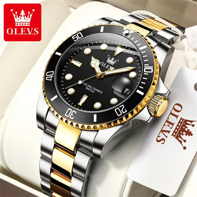 OLEVS Men's Watch Luxury Top Brand One-Way Rotating Outer Ring Design Quartz Watch for Men Auto Date Waterproof Wrist Watches