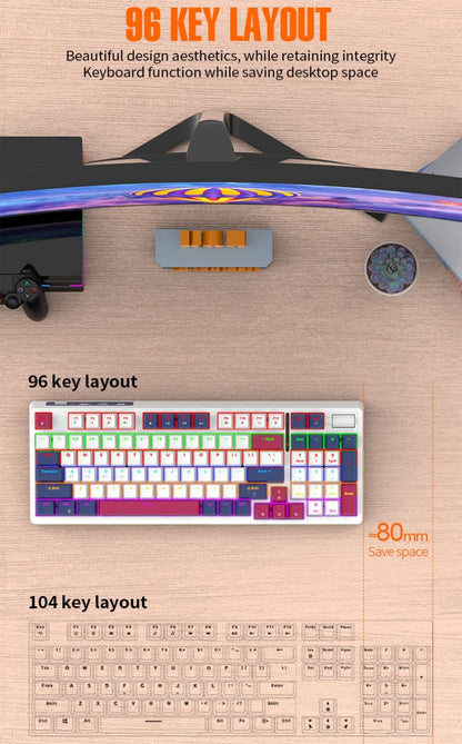 Wireless Mechanical Keyboard 96 Keys 100% Layout Spanish Russian Korean Arabic Mechanical Keyboard Bluetooth RGB K95 2000mAh