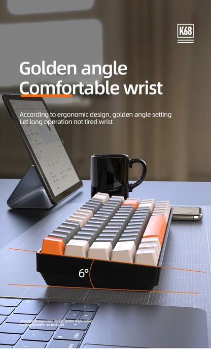 FREEWOLF K68 Mechanical Keyboard,Bluetooth Wireless,Blue and Red Switches,Hot-swswap,Small Size Mini Keyboard