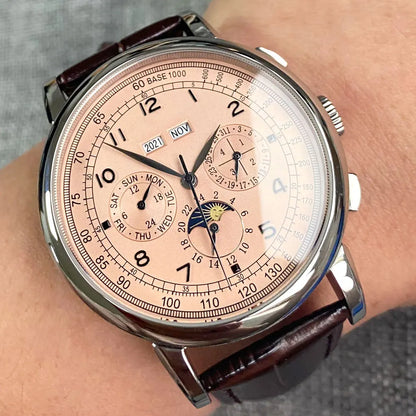 Relógio Automático para Homem Multifunções Data Dia Mês Ano 316L Relógio Mecânico Masculino Caixa Polida Indicador Dia/Noite 42mm