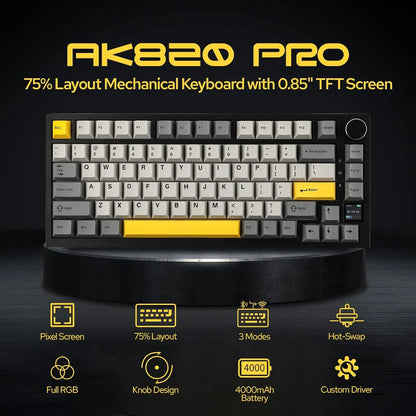 AK820 PRO AJAZZ 0.85TFT Screen Mechanical Keyboard Custom GlF image 3 Modes Hot-Swap