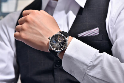 PAGANI DESIGN – Relógio mecânico de luxo para homem, 41 mm, vidro de safira, bracelete em pele, estanque, estilo piloto, com turbilhão e fase lunar