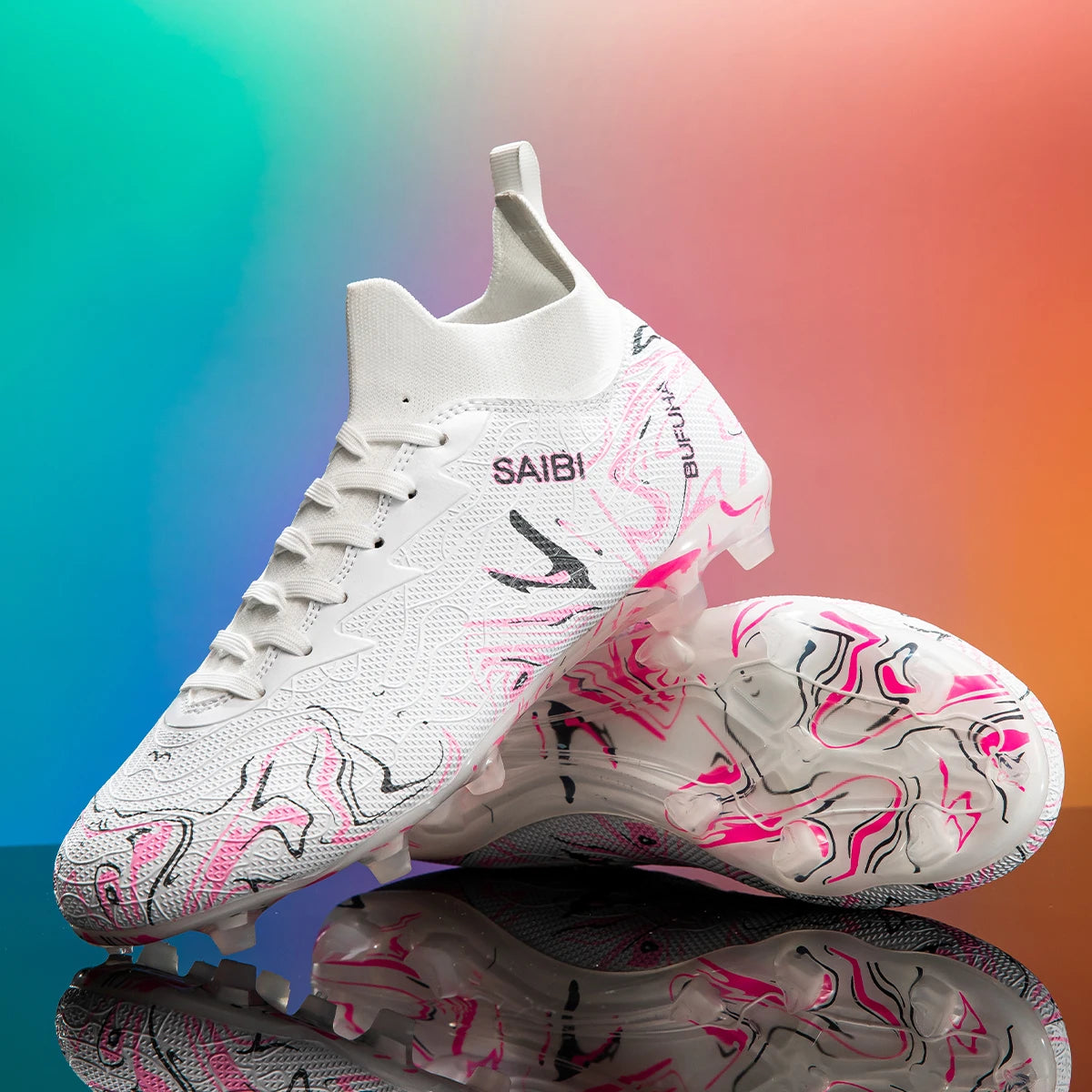 Chaussures de football AG FG économiques, tige en mélange PU, crampons longs en TPU durables, antidérapantes, pour adultes, pour terrain en herbe naturelle