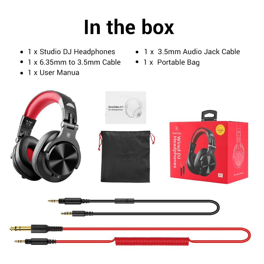 OneOdio Wired Over-Ear DJ Studio Headphones with Microphone – 40mm Driver Mixing & Monitoring Headset for Gaming & Recording