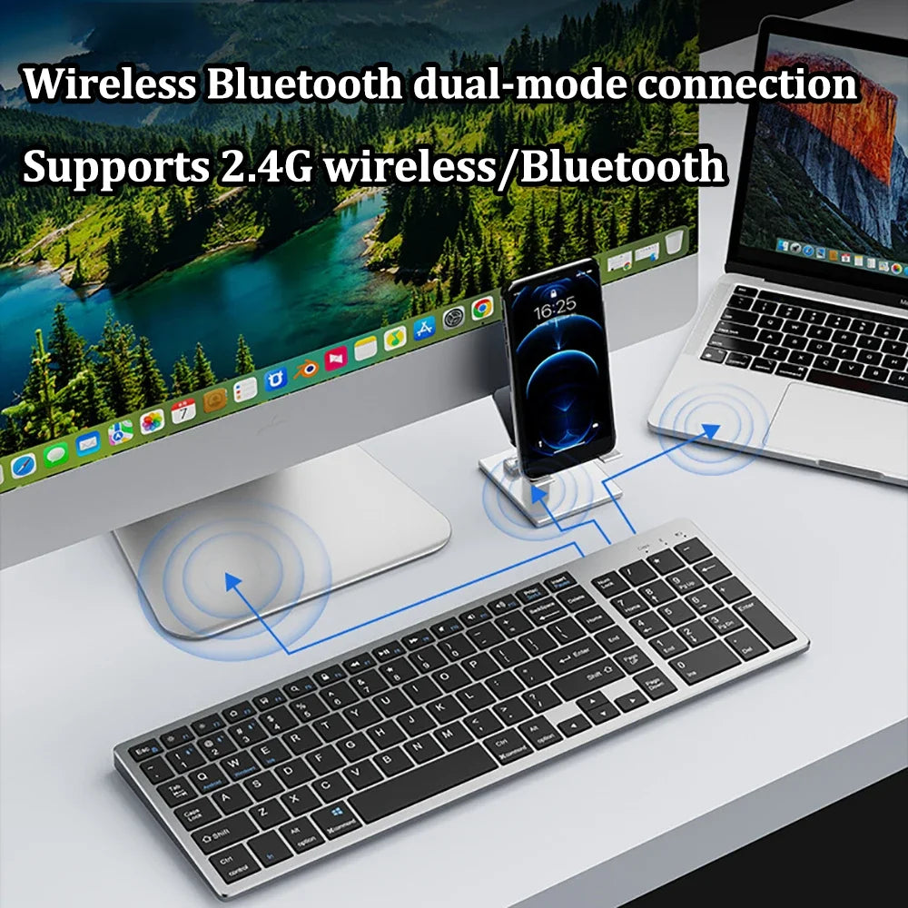 Russian/Hebrew/Spanish/Portuguese/Korean Bluetooth 5.0 & 2.4G Wireless Rechargeable Keyboard For Tablet iPad PC Android IOS Win