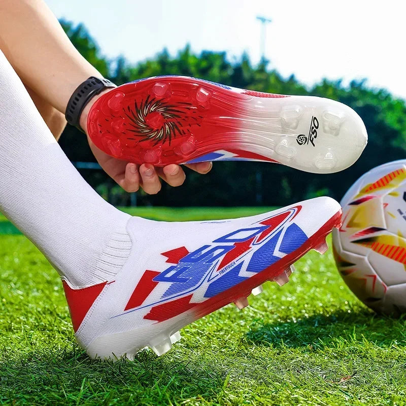 Nouvelles chaussures de football pour hommes, mi-hautes, légères, très vendues, pour l'entraînement sur herbe, antidérapantes, crampons de haute qualité pour l'extérieur.