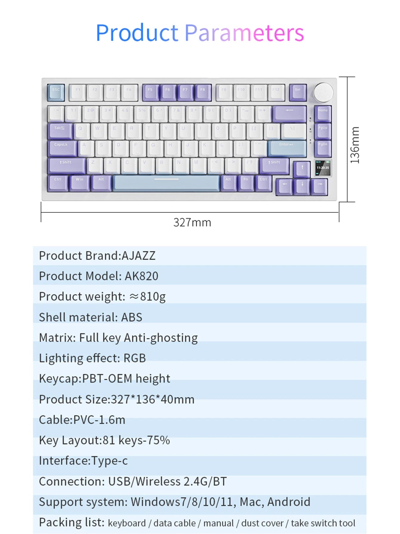 Ajazz AK820/AK820Pro Gaming Mechanical Keyboard Bluetooth 5.1/Wireless/Wired Custom Keyboard With Heat Exchange Sealed Button