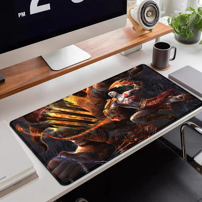 Xxl Mouse Pad God of War Desk Mat Gaming Accessories Keyboard Computer Mousepad Gamer Large Pc Cabinet Office Table Carpet Rug