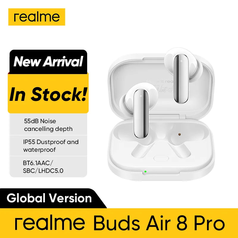 realme Buds Air 8 Pro Wireless Bluetooth 6.1 Earbuds – 55dB Active Noise Cancelling, LHDC 5.0, AI Translation, IP55 Waterproof TWS Earphones