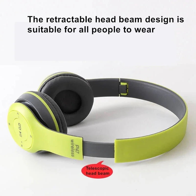 P47 Bluetooth 5.0 Wireless Headphones Foldable HiFi Stereo Bass Headset with Mic, Portable Over-Ear Bluetooth Headphones for Kids, Gaming & Music