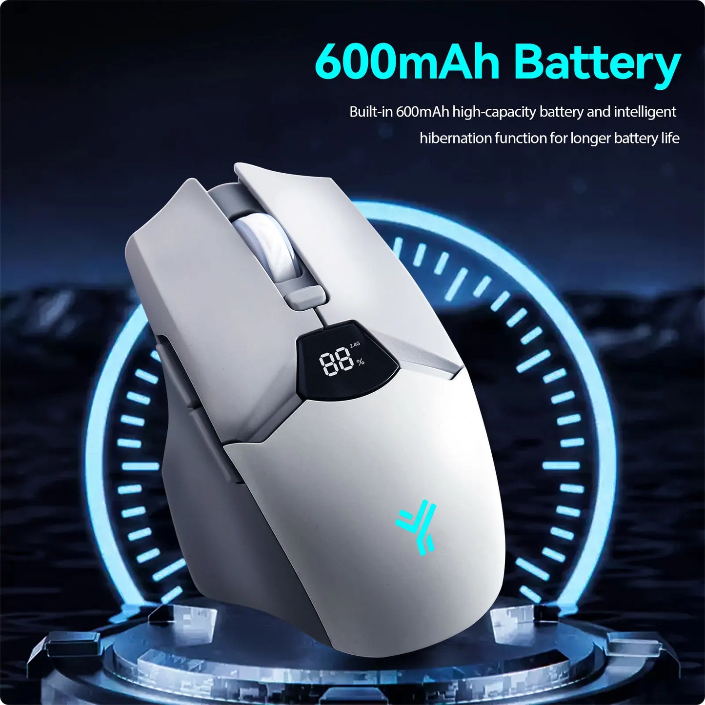 Rato Bluetooth Sem Fios com Indicador Digital de Bateria, Rato Ergonómico Silencioso para PC, Portátil e Gaming, 2.4G/Bluetooth 5.0