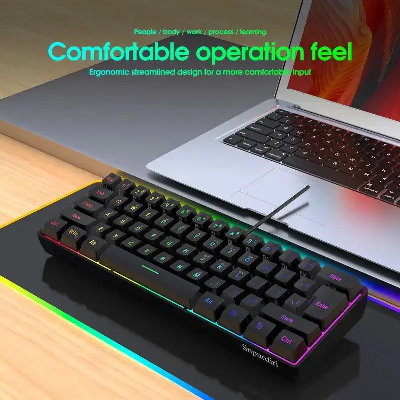 60% wired gaming keyboard, RGB backlight ultra compact mini keyboard, waterproof small compact 61 key keyboard for pc/Mac gamers