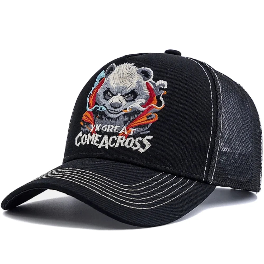 Styl unisex – fajna czapka z daszkiem z haftem pandy, eleganckie czapki typu trucker dla mężczyzn i kobiet, oddychająca czapka letnia do noszenia na co dzień i na świeżym powietrzu