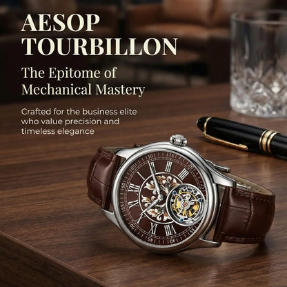 aesop Men's Watch Automatic Movement Mechanical Tourbillon Watch Skeleton Design Stainless Steel Case Waterproof Men's Watch 202