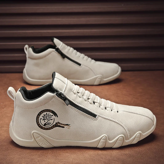 Men's Casual Shoes Side Zipper Short Boots Versatile Flat Bottom Trendy Fashionable Men's Shoes Suitable for Outdoor Sports