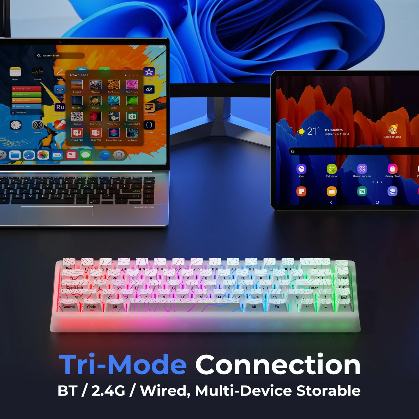 XVX M67 JadeStone Mechanical Keyboard 65% Tri-Mode Wireless Keyboard, Hot Swappable RGB Mechanical Keyboard with IMD Keycaps, Gasket Mount Gaming Keyboard