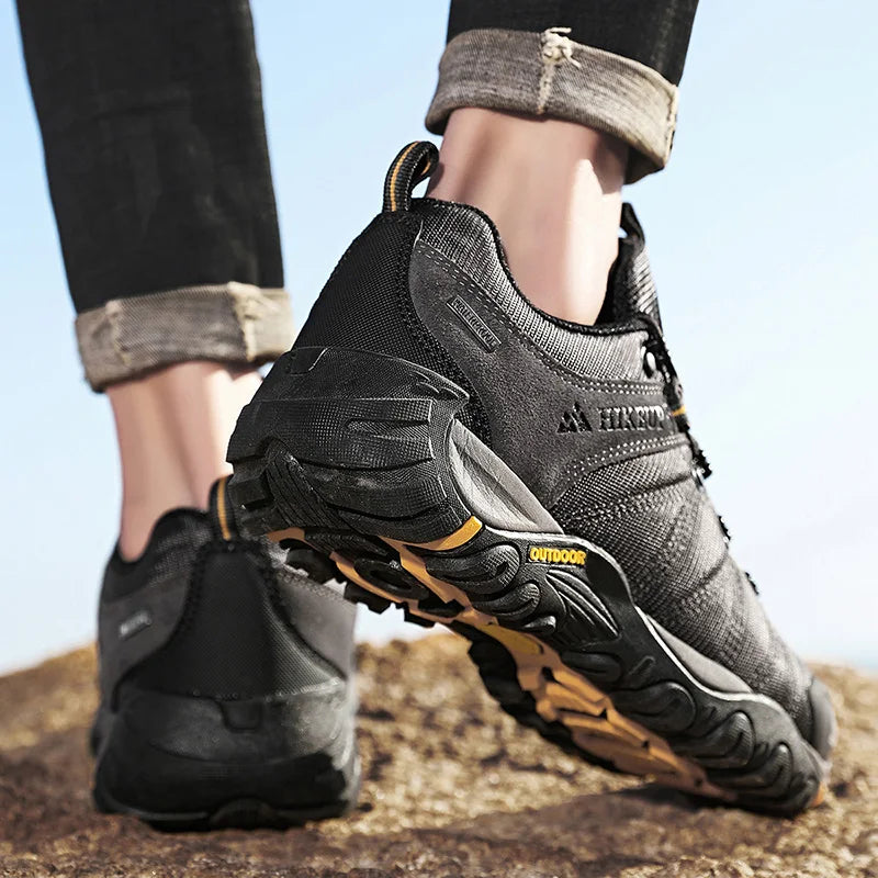 HIKEUP miesten neljän vuodenajan vaelluskengät – ulkoiluun ja urheiluun, aitoa nahkaa, kulutusta kestävät kiipeilykengät, kumipohjaiset trekking-sneakerit