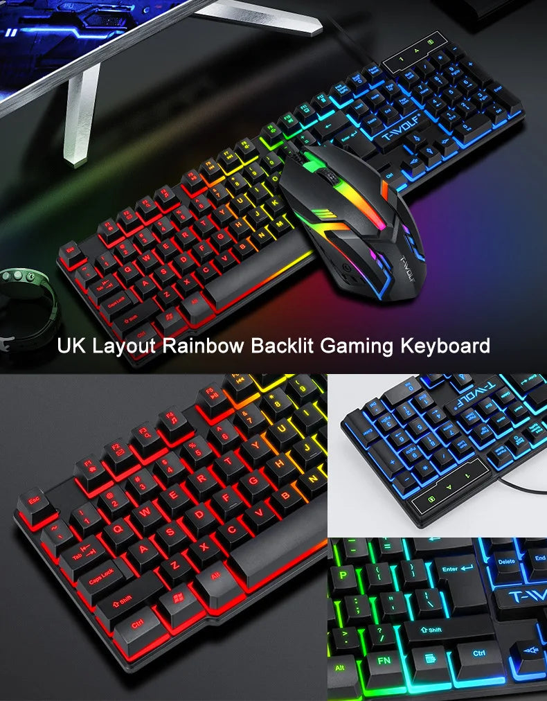 Spanish Keyboard with Spanish Layout Russian Arabic Keyboard Mouse Kit 100% Keyboard ISO Color Backlight Wired Gaming Office T20