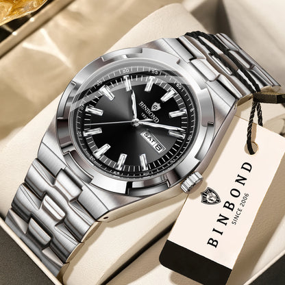 Montres à quartz BINBOND en acier inoxydable pour hommes – Montre de luxe, étanche et luminescente – Modèle original pour homme