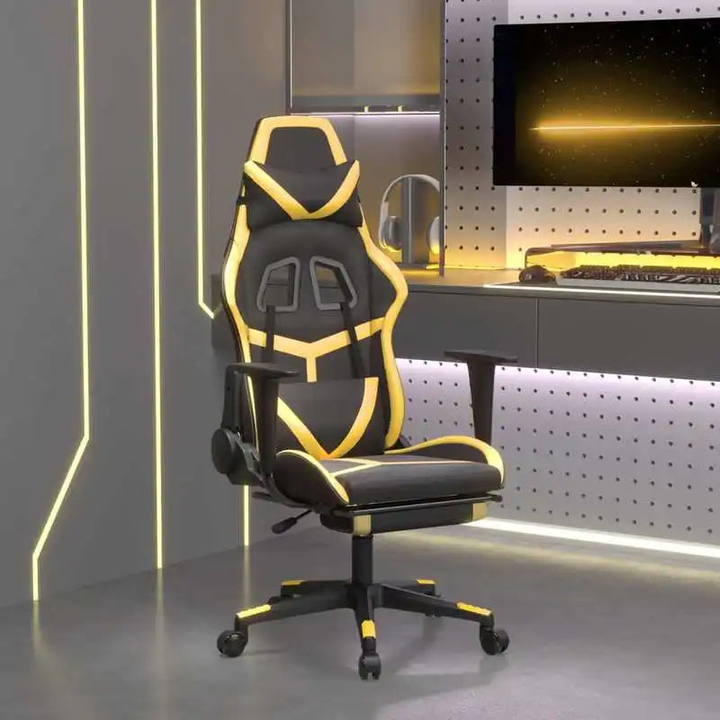 Gaming Chair with Footrest Black and Gold 67X64X116-127 cm in Imitation Leather, Reclining 360 Swivel Chair ° Can Carry 110 kg