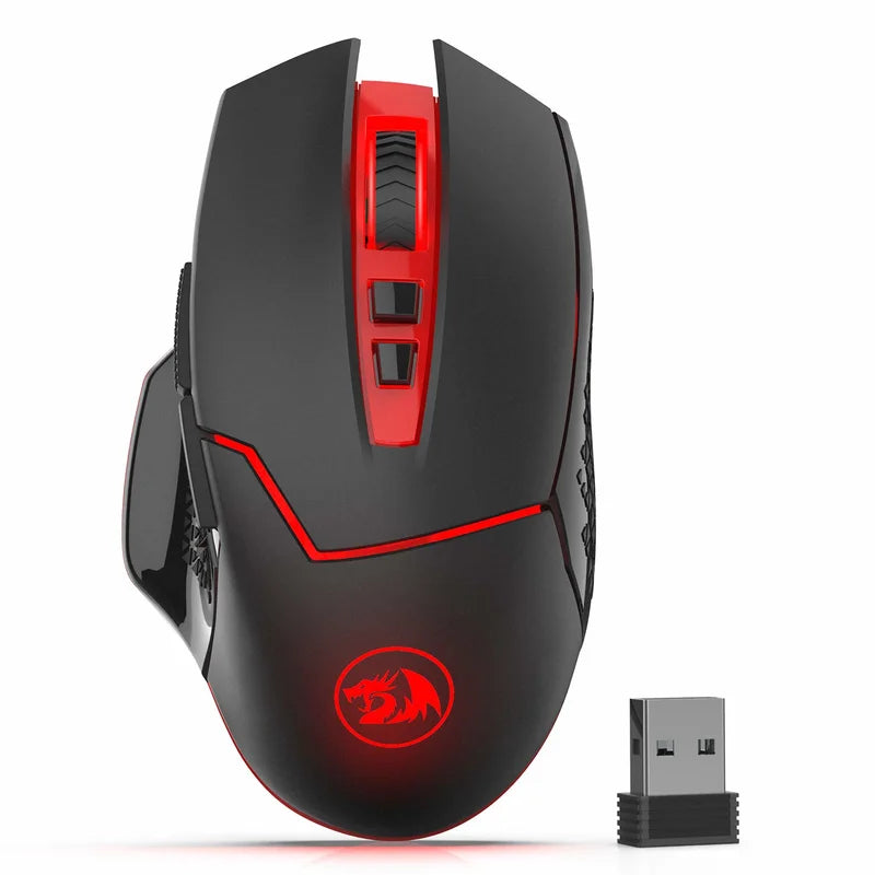 Redragon M690-1 2.4Ghz vezeték nélküli gamer egér DPI-váltással, 2 oldalsó gombbal, 2400 DPI, ergonomikus kialakítás, 8 gomb – fekete egér
