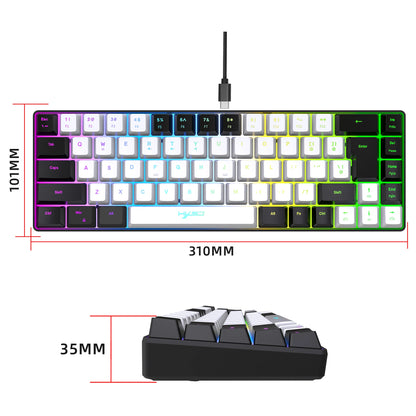 68 Keys Gaming Keyboard USB Wired Portable 20 RGB Backlight Keyboard Black and White Keycaps for Windows Laptops Computer