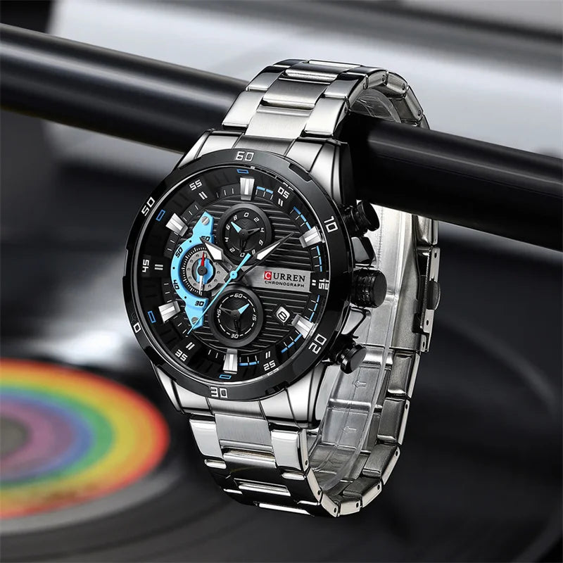 Orologio da uomo di lusso CURREN 8402, nuovo, in acciaio inossidabile, impermeabile, con cronografo e illuminazione notturna.