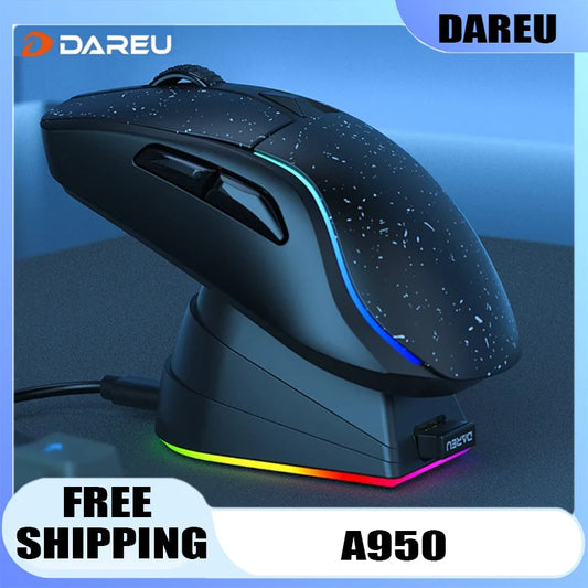 DAREU PC Gaming Mouse Tri-mode Connect Bluetooth Wired 2.4G Wireless Mice with Charging Base KBS Buttons Mouse for Laptop Gamer