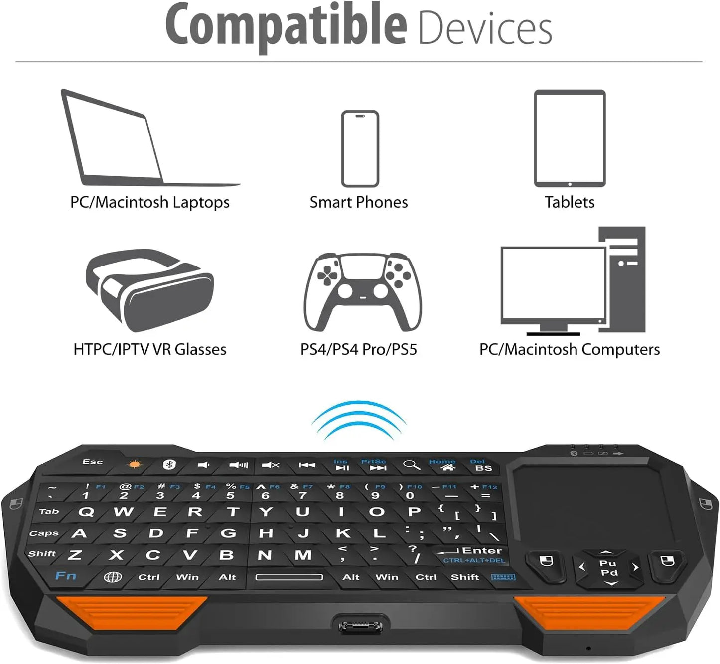 Mini Bluetooth Keyboard (QWERT) Rechargeable Wireless Keyboard with Touchpad for TV ,PS4, PS4 Pro, PS5 Phone Laptop