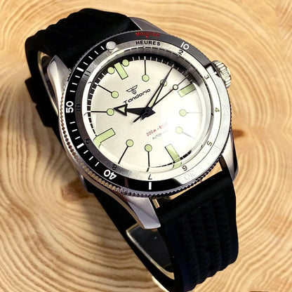 Tandorio Red Blue 40mm PT5000 Japan NH35A Mechanical Automatic Dive Men Watch 20ATM Waterproof Domed Sapphire Screw Crown Reloj