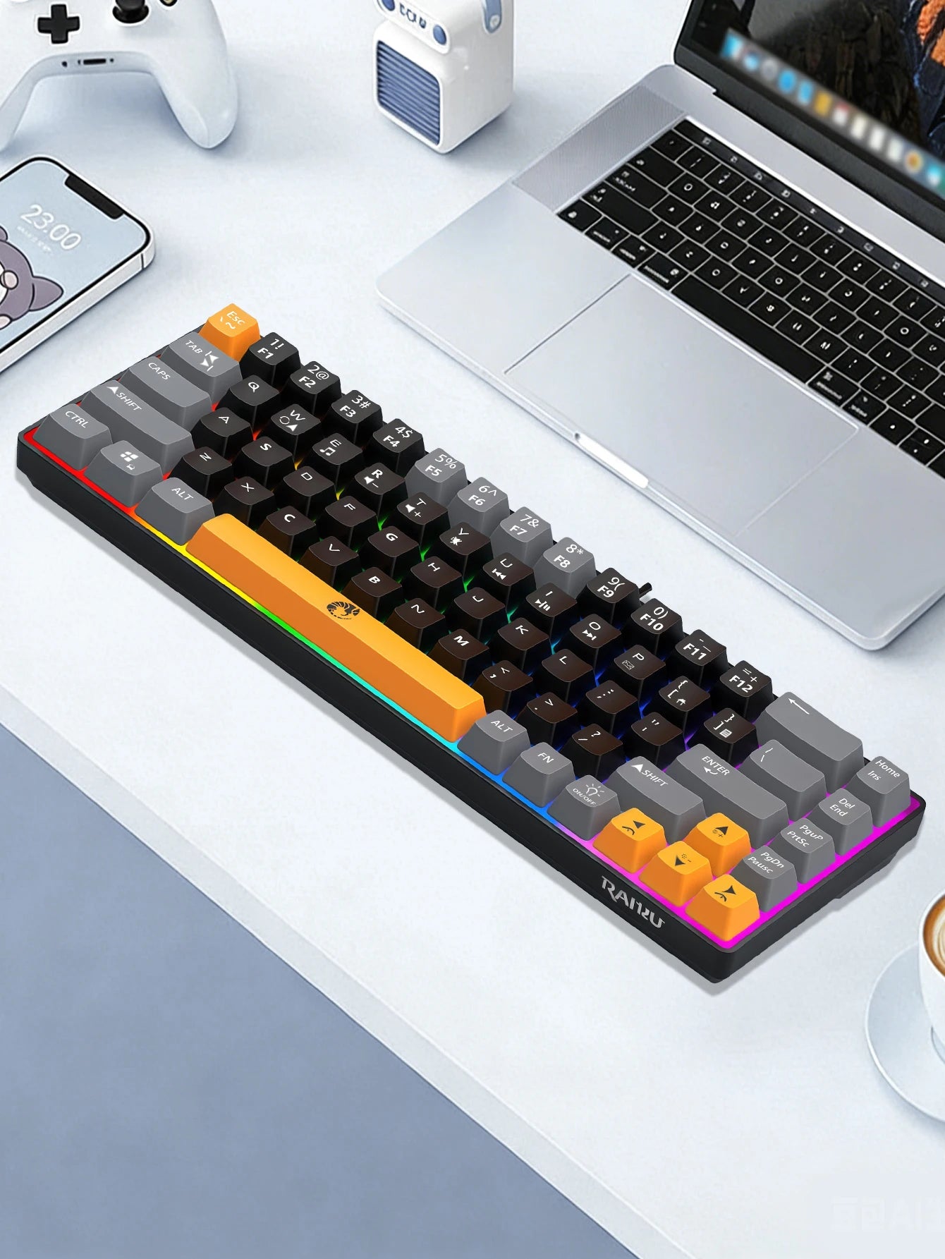 Three-piece wired gaming keyboard, rainbow backlight, multimedia function, mechanical feel, suitable for office and gaming