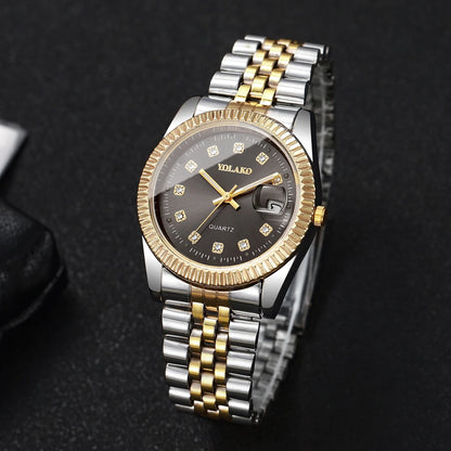 Luxury Men Calendar Quartz Watch  Fashion Rhinestone Steel Men's Business Watches Reloj Hombre Clock Gift（Without Box）