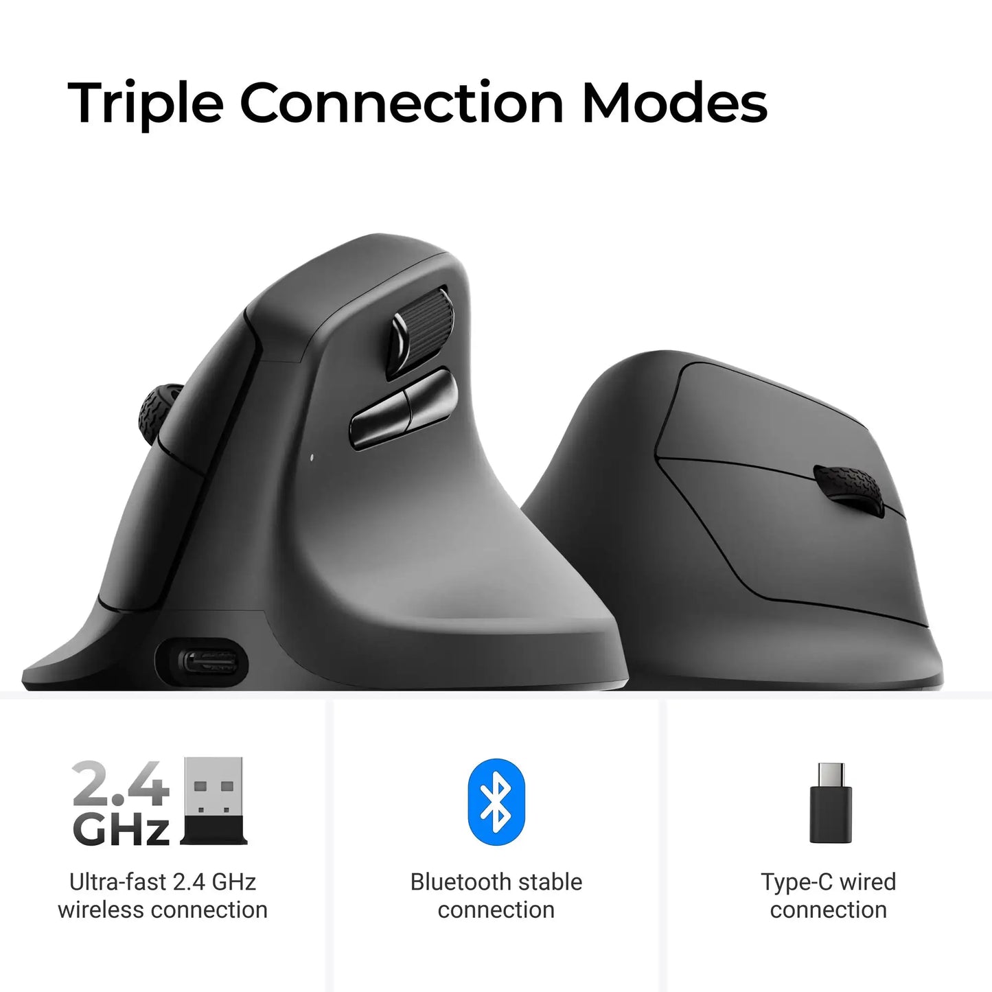 Keychron M5 draadloze ergonomische optische muis, 8K polling rate, 2.4GHz & Bluetooth, Type-C, 3950-sensor