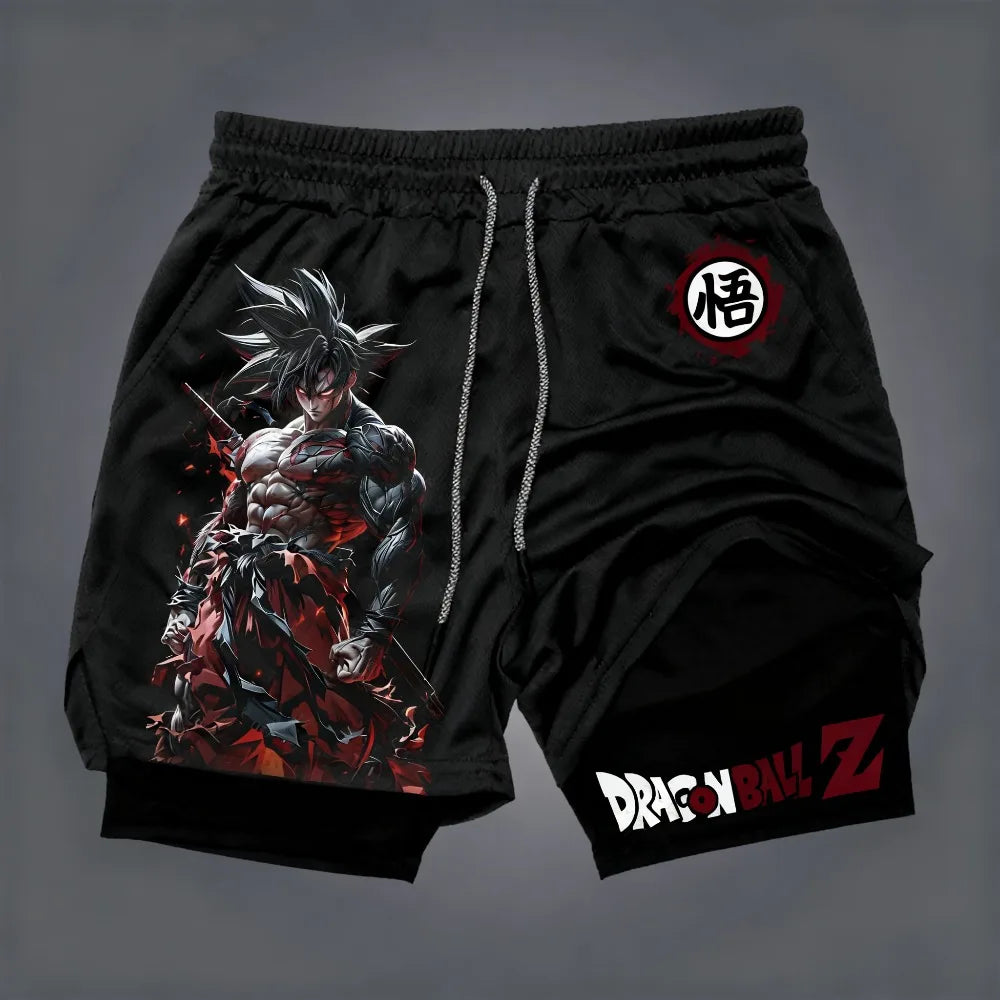  Dragon Ball Men's Double-layer Shorts Son Goku Summer Japanese Anime Fake Two-piece Sports Fitness Quick-drying Shorts