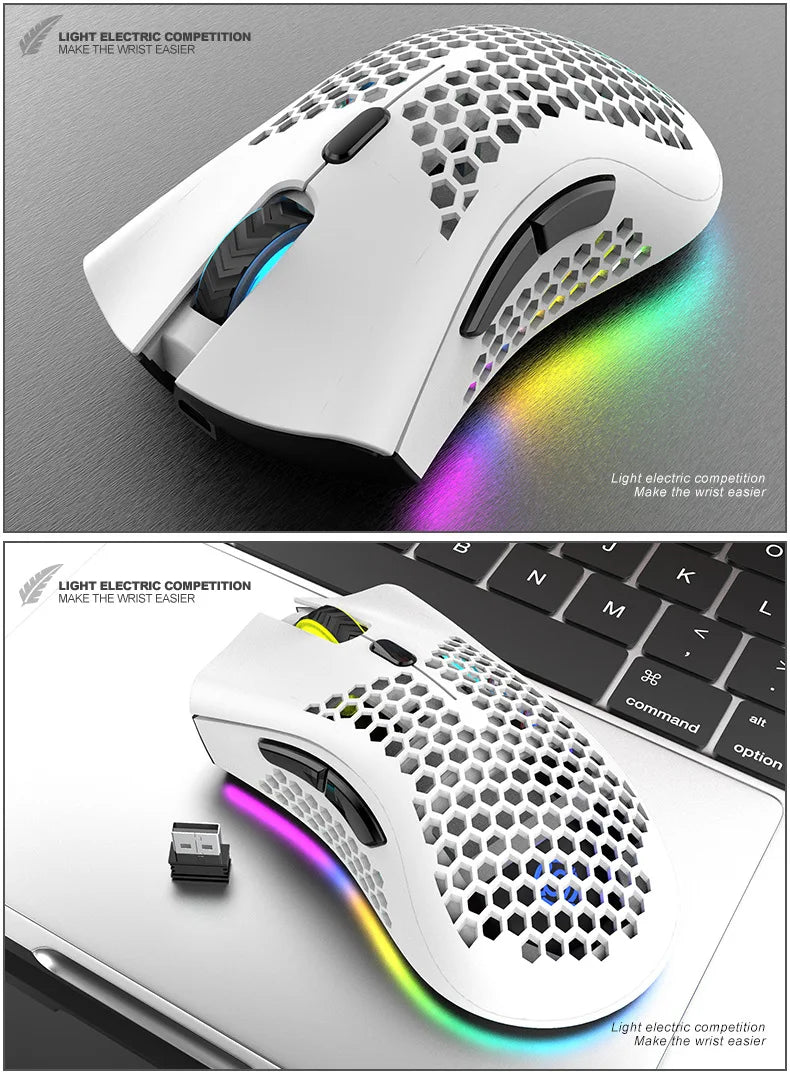 BM600 Rechargeable Wireless Gaming Mouse, 2.4G RGB Honeycomb Gaming Mouse with 12000 DPI, 7 Programmable Buttons, USB Gaming Mouse for PC & Laptop