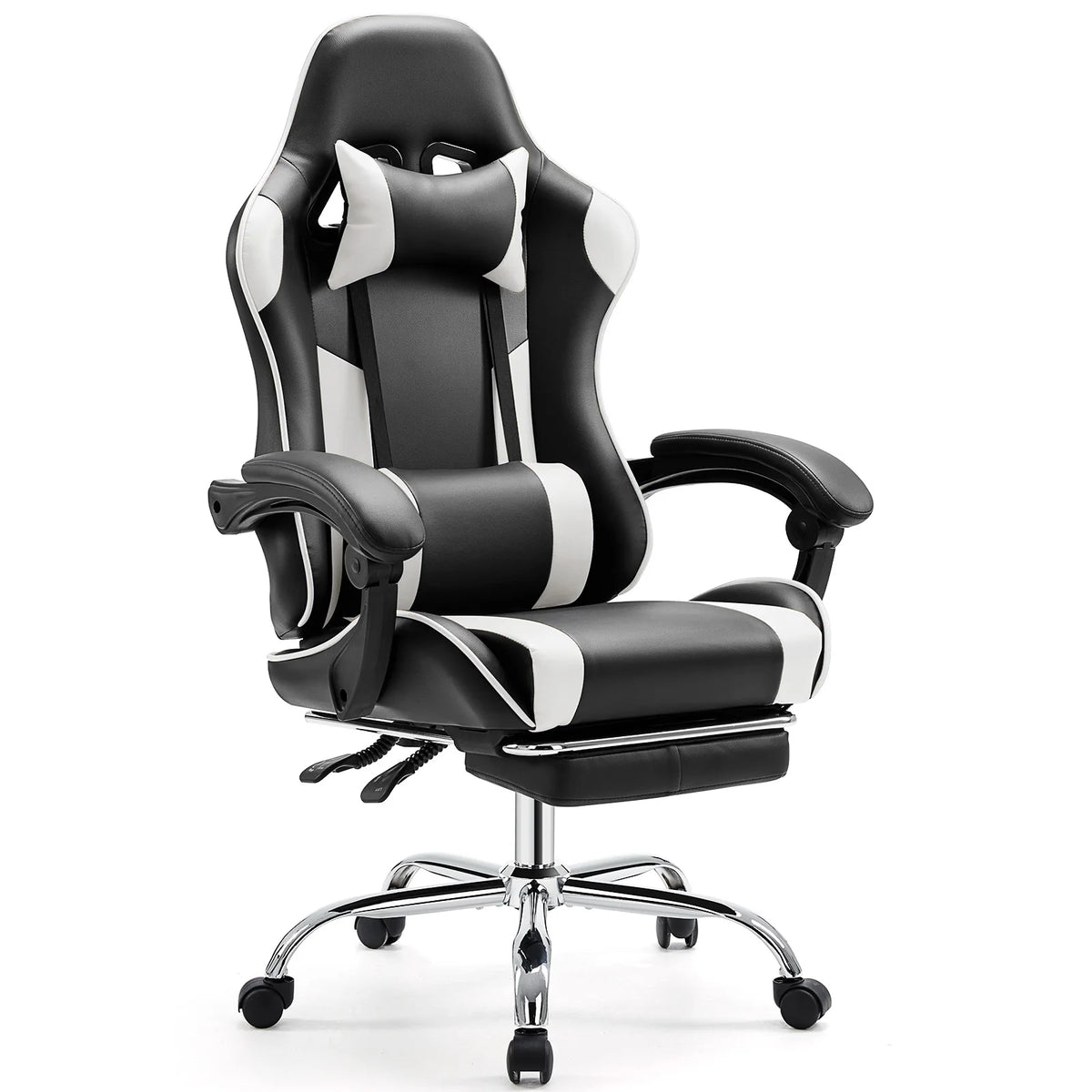 Chaise de jeu de course ergonomique, pivotante et réglable en cuir PU, avec appui-tête et Support lombaire, pour bureau, ordinateur, salon