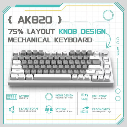 AJAZZ AK820 Wired Gaming Mechanical Keyboard RGB Backlight Hot-Swap Switches, 70% Compact Layout, PC/Mac Compatible