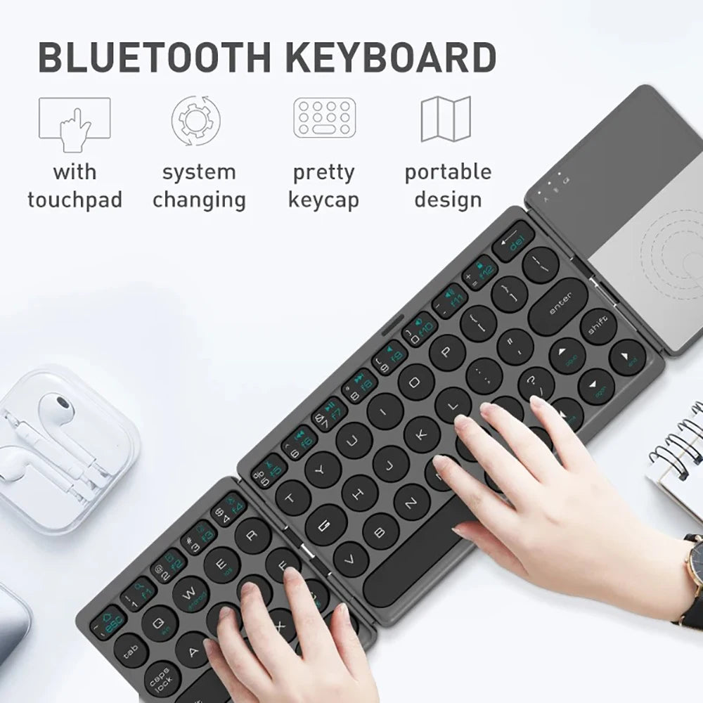 „Bluetooth“ sulankstoma klaviatūra, mini belaidė įkraunama klaviatūra su jutikliniu pultu, nešiojama universali klaviatūra, skirta „Windows“, „Android“ ir „iOS“