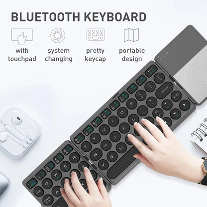 „Bluetooth“ sulankstoma klaviatūra, mini belaidė įkraunama klaviatūra su jutikliniu pultu, nešiojama universali klaviatūra, skirta „Windows“, „Android“ ir „iOS“