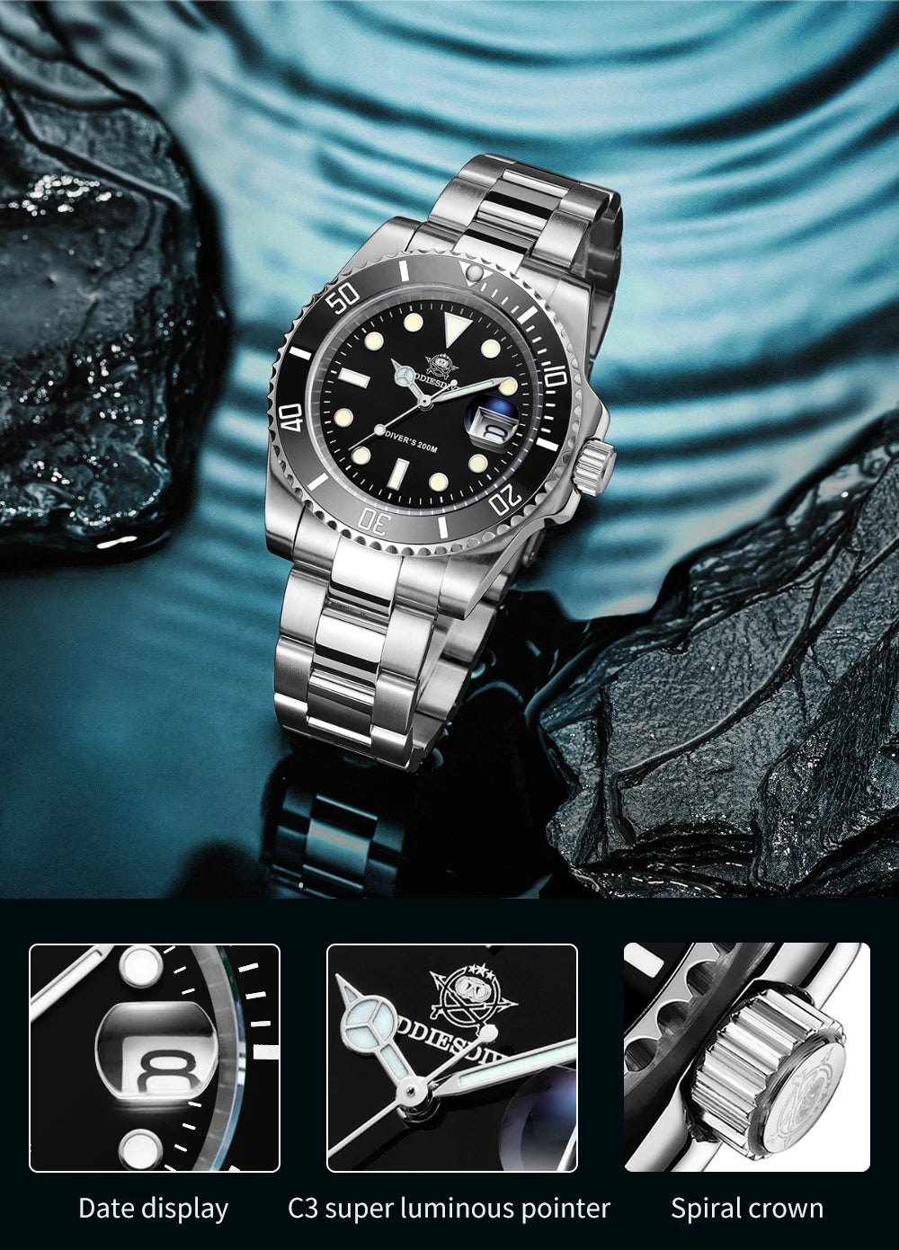 ADDIESDIVE Luxury Men's Watch Ceramic bezel BGW9 Super Bright Luminous Leisure Quartz Watch 200m Waterproof Outdoor Sports Watch