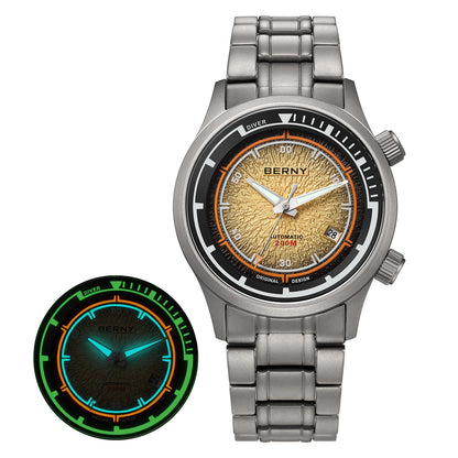 BERNY Automatic Diving Watches for Men Full Titanium Lightweight Super Luminous Mechanical Men's Diver Watch 20ATM Sapphire